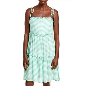 Rails Caralyn Tiered Green Basil Gingham Checked Dress Linen Size Large NEW